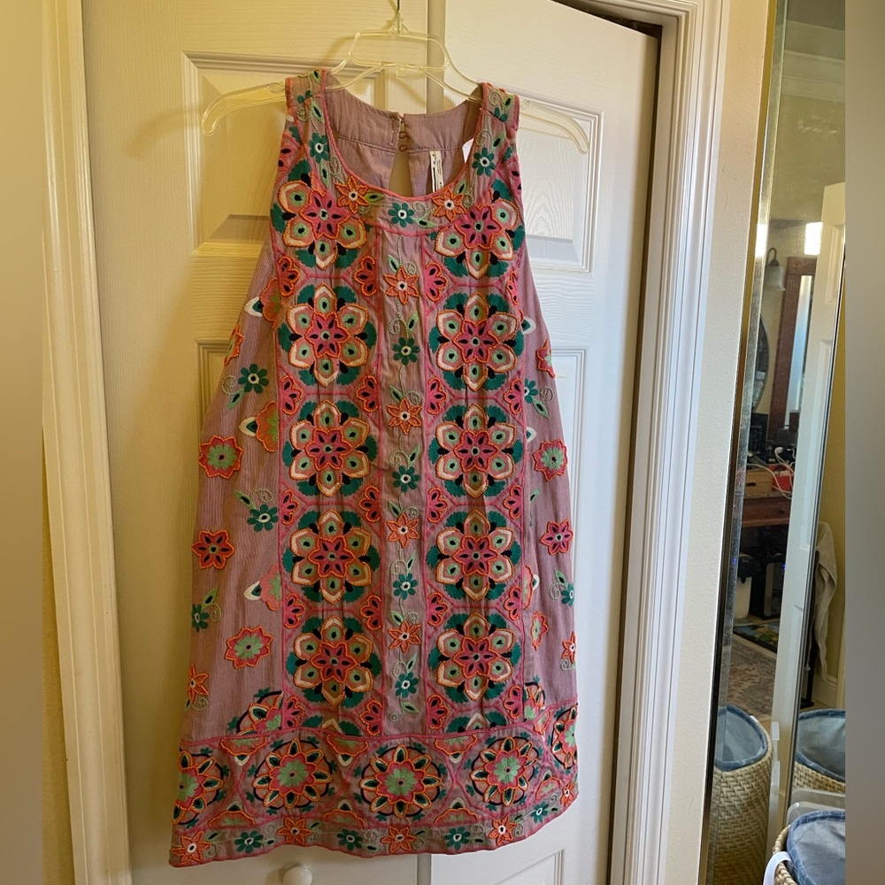 Anthropologie Pink Floral Mini Dress